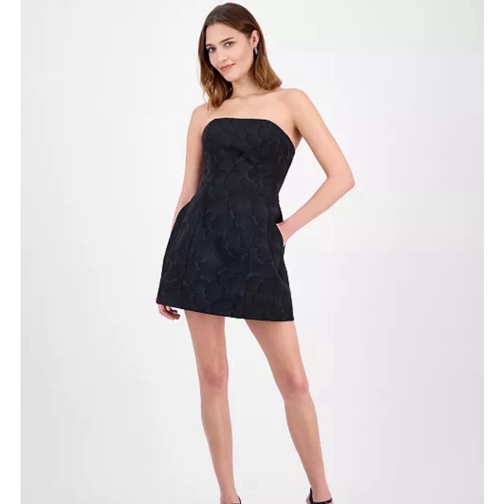 Bardot Black Strapless Floral Jacquard Mini Dress